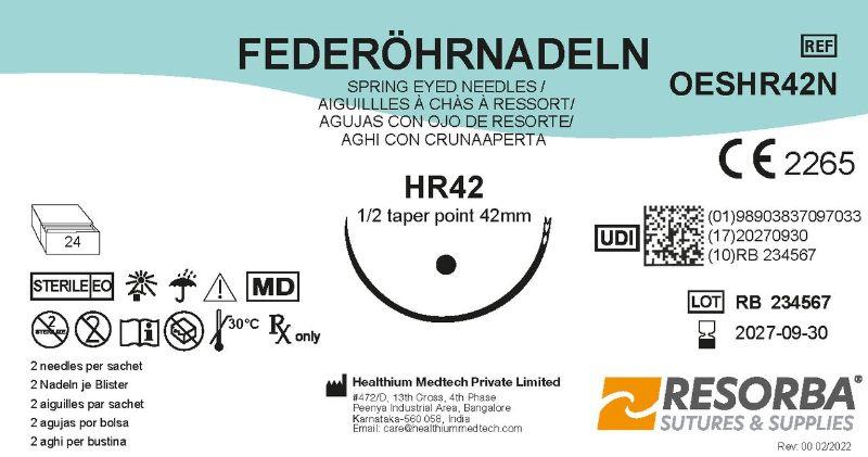 Голки хірургічні діаметром 1 мм, колючі окружність 1/2, довжиною 42 мм